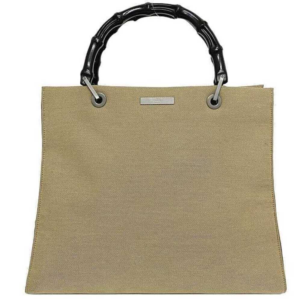 Gucci Bag Black Tote Bamboo Handbag Canvas Beige Vertical - Picture 2 of 10